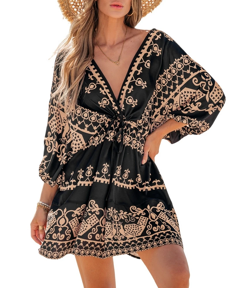 Cupshe Women's Santorini Breeze Ornate Mini Beach Dress