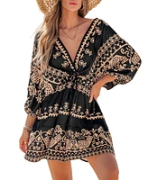 Cupshe Women's Santorini Breeze Ornate Mini Beach Dress