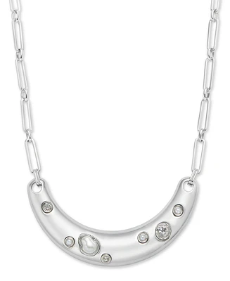 I.n.c. International Concepts Rhodium-Plated Crystal & Imitation Pearl Curved Bar Statement Necklace, 16-1/2" + 3" extender, Exclusively at Macy's