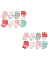 Luvable Friends Baby Girls Newborn Terry Socks, Coral Dot 16-Piece