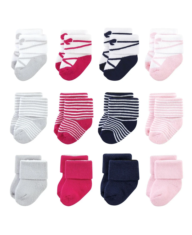 Luvable Friends Baby Girls Newborn Terry Socks, Stripe Ballet, 0-6 Months