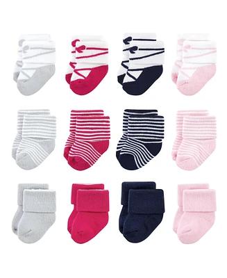 Luvable Friends Baby Girls Newborn Terry Socks, Stripe Ballet, 0-6 Months