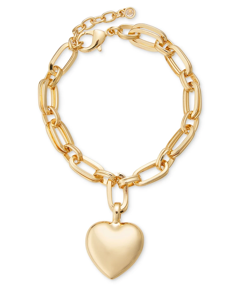 On 34th Gold-Tone Puffy Heart Charm Link Bracelet, Exclusively at Macy's