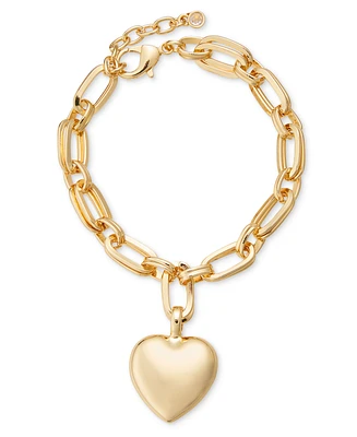On 34th Gold-Tone Puffy Heart Charm Link Bracelet, Exclusively at Macy's
