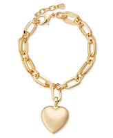 On 34th Gold-Tone Puffy Heart Charm Link Bracelet, Exclusively at Macy's