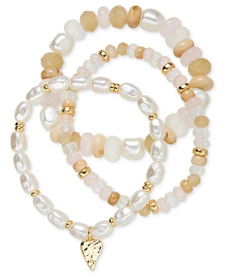 On 34th Gold-Tone 3-Pc. Set Mixed Bead Stretch Bracelets, Exclusively at Macy's