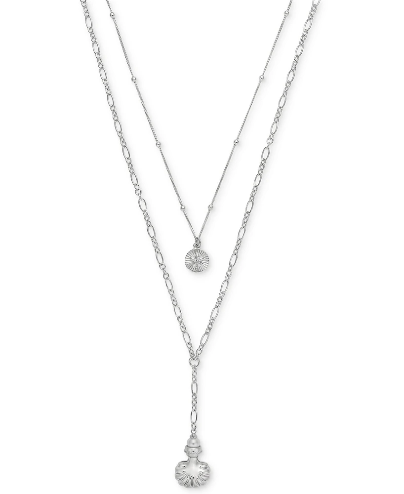 On 34th Silver-Tone Shell Layered Lariat Necklace, 17" + 3" extender, Exclusively at Macy's