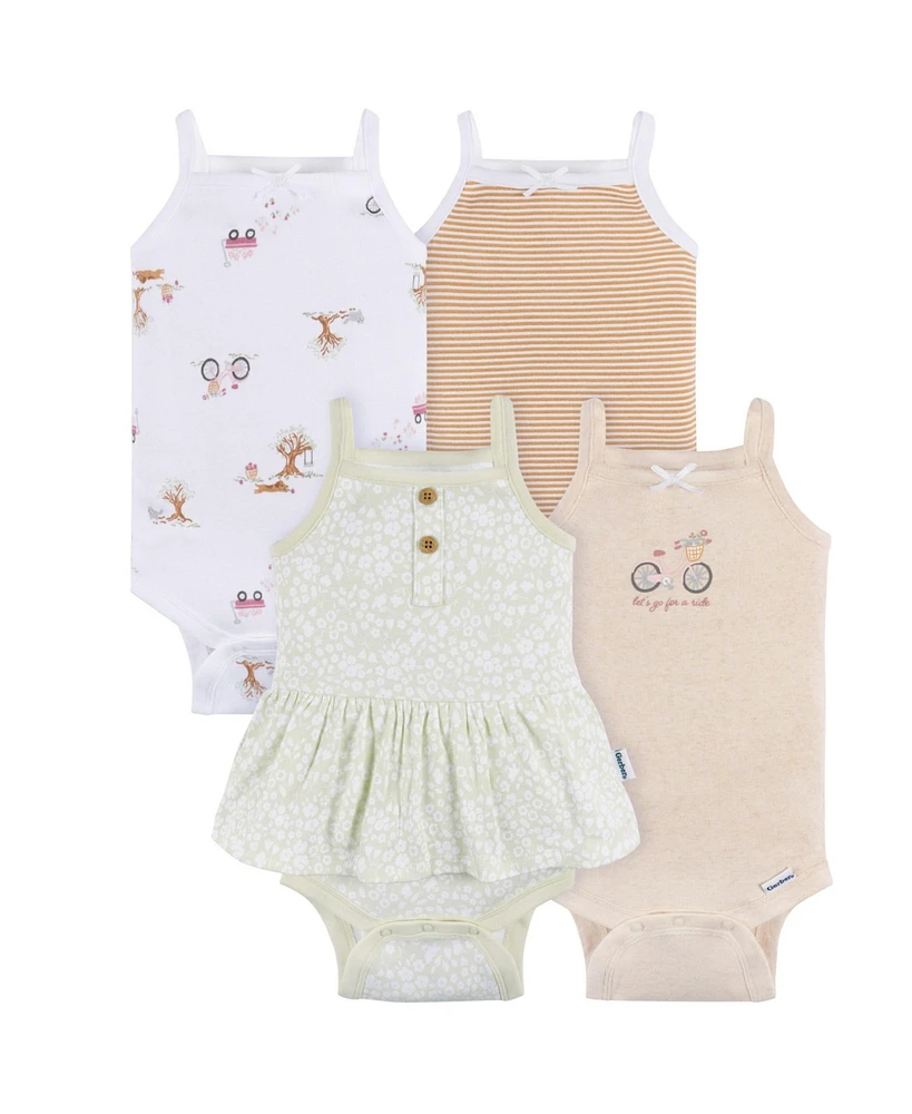 Gerber Baby Girls 4-Pack Sleeveless Onesies Bodysuits