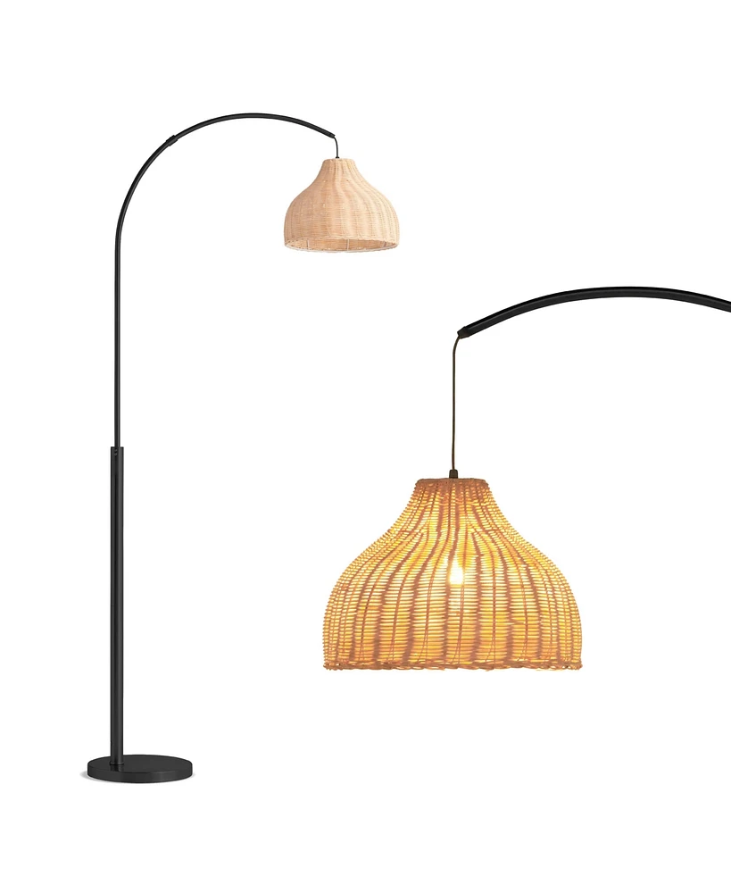 Lark 75 in. Boho Wicker Led Floor Lamp with Rattan Empire Shade