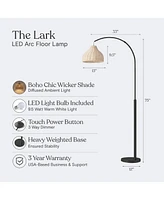 Lark 75 in. Boho Wicker Led Floor Lamp with Rattan Empire Shade