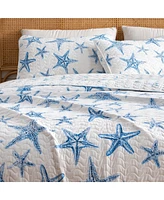 Linery & Co. Blue Starfish Microfiber Quilt Set With Shams