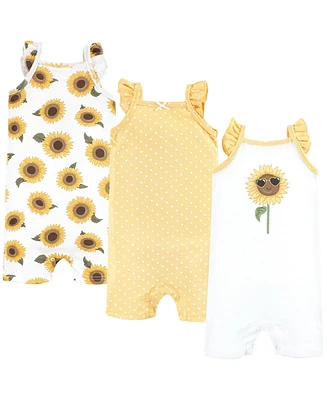 Hudson Baby Girls Cotton Rompers, Sunflower, 9-12 Months