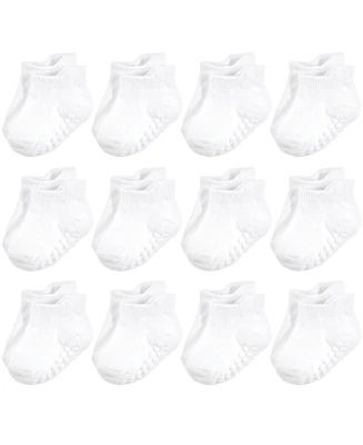 Hudson Baby Baby Boys Hudson Unisex Non-Skid No-Show Socks, White, 6-12 Months