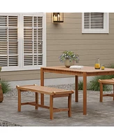 LuxenHome Natural Solid Wood 47.2-Inch Long Rectangle Outdoor Bench