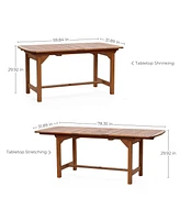 LuxenHome Natural Solid Wood 60"-78" Extending Rounded Rectangle Outdoor Dining Table