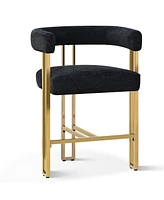 Set of 2 Counter Height Bar Stools, 25" Upholstered Chairs with Gold Metal Legs, Curved Back & Armrests-Maison Boucle