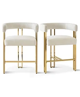 Set of 2 Counter Height Bar Stools, 25" Upholstered Chairs with Gold Metal Legs, Curved Back & Armrests-Maison Boucle