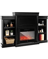 70 Inch Modern Fireplace Media Entertainment Center with Bookcase