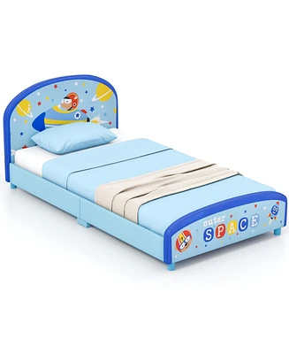 Wood Upholstered Twin Bed Platform with Slat Support