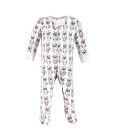 Hudson Baby Girls Cotton Sleep and Play, Bonjour, 0-3 Months