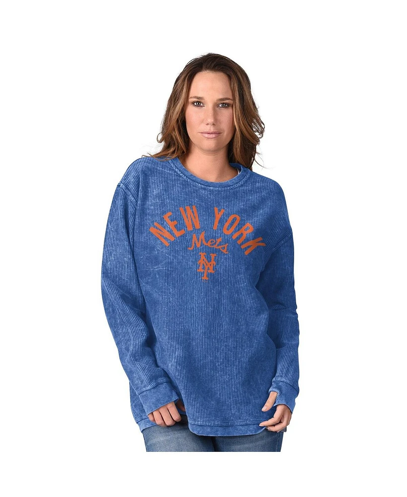 G-iii 4Her by Carl Banks Women's Royal New York Mets Comfy Cord Pullover Sweatshirt
