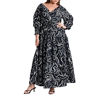 Eloquii Plus Printed V Neck Maxi Dress