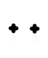 The Lovery Small Onyx Clover Stud Earrings 14K White Gold