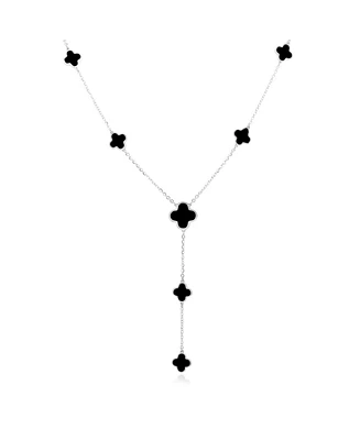 The Lovery Onyx Clover Station Lariat Necklace 14K White Gold