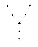 The Lovery Onyx Clover Station Lariat Necklace 14K White Gold