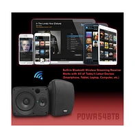 Pyle PDWR54BTB Waterproof & Bluetooth 5.25" Indoor/Outdoor Speaker System - 600W, Black, Pair