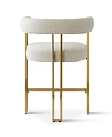 Set of 3 Counter Height Bar Stools, Chenille Upholstered Chairs with Gold Metal Legs-Maison Boucle
