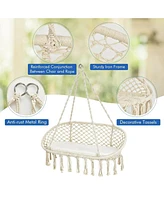 Gouun 2 Person Hanging Hammock Chair with Cushion Macrame Swing
