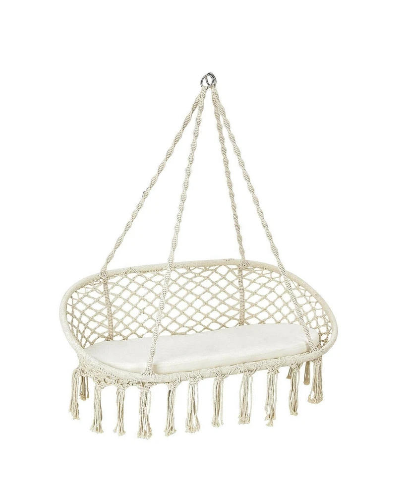 Gouun 2 Person Hanging Hammock Chair with Cushion Macrame Swing
