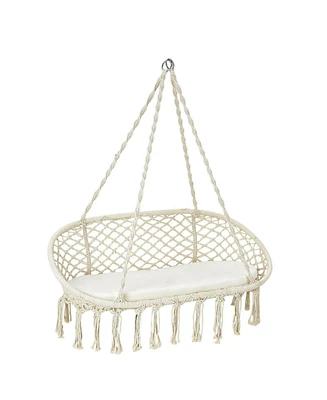 Gouun 2 Person Hanging Hammock Chair with Cushion Macrame Swing