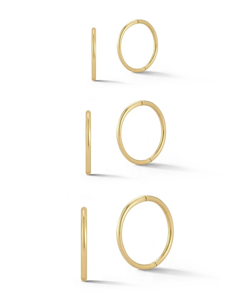 Rachel Zoe Fine Jewelry 14K Gold Polished Thin Huggie Hoop Earrings 3 Pair Set