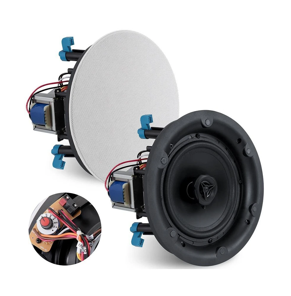 Pyle PDIC8LT 8" In-Wall/In-Ceiling 70V Speaker - Flush Mount Low-Profile, 600W, Magnetic Grill, White