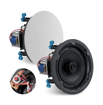 Pyle PDIC8LT 8" In-Wall/In-Ceiling 70V Speaker - Flush Mount Low-Profile, 600W, Magnetic Grill, White