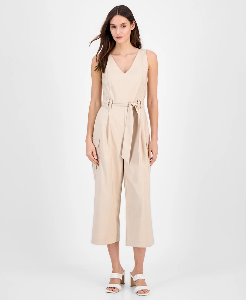 Tahari Asl Women's Cropped Tie-Waist Cargo Jumpsuit