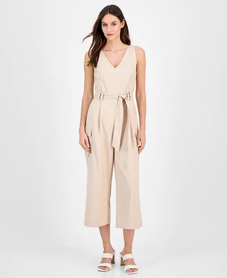 Tahari Asl Women's Cropped Tie-Waist Cargo Jumpsuit