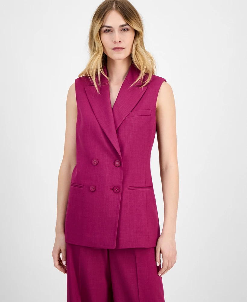 Tahari Asl Women's Button-Front Sleeveless Woven Blazer
