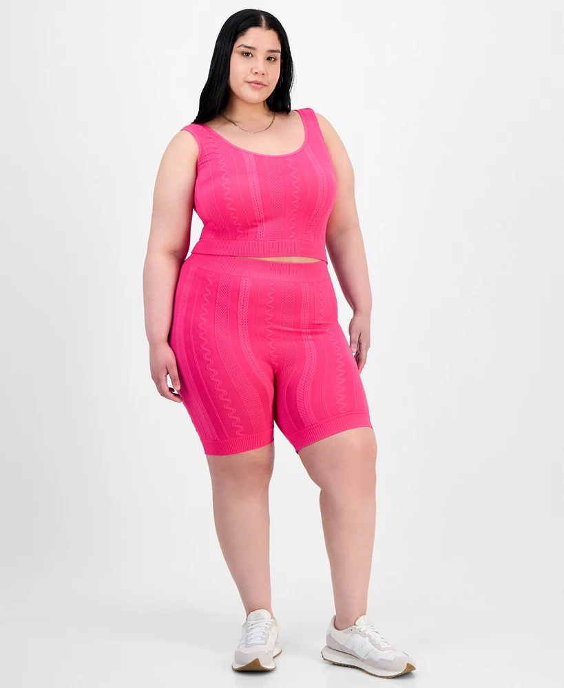Full Circle Trends Trendy Plus Mixed Stitch Crop Top & Bike Shorts Set