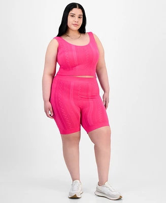Full Circle Trends Trendy Plus Mixed Stitch Crop Top & Bike Shorts Set