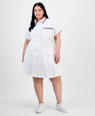 Full Circle Trends Trendy Plus Button-Front Shirt & Pleated Skirt