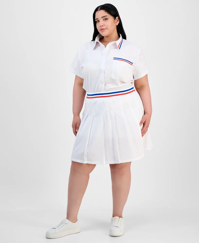 Full Circle Trends Trendy Plus Button-Front Shirt & Pleated Skirt