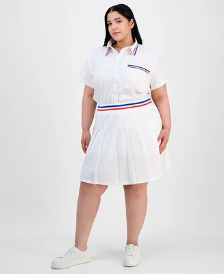 Full Circle Trends Trendy Plus Button-Front Shirt & Pleated Skirt