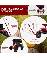 Cushioned Rolling Garden Cart Scooter with Storage Basket and Tool Pouch