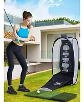 Wosofe Golf Practice Hitting Net Indoor Backyard Home Chipping 2 Target Ball Swing Training Aids Golfing Accuracy with Tri-Turf Mat and Carry Bag Grea