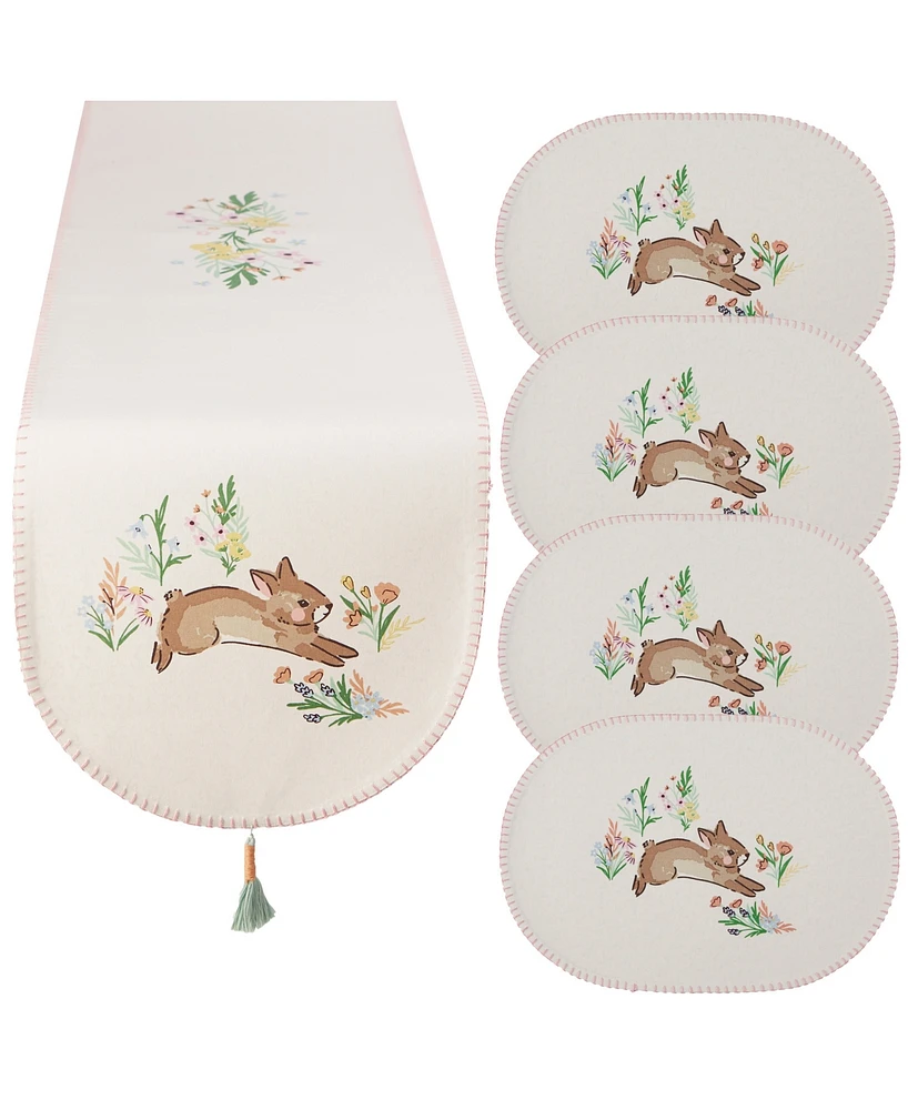 Design Imports Spring Bunny Embellished Cotton Table Runner and Placemats Set