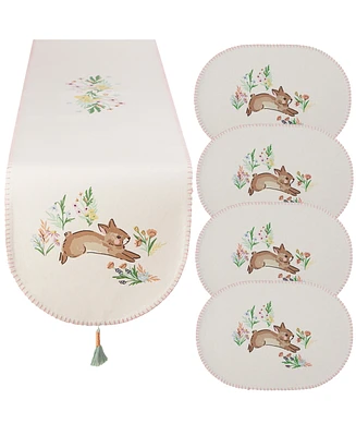 Design Imports Spring Bunny Embellished Cotton Table Runner and Placemats Set