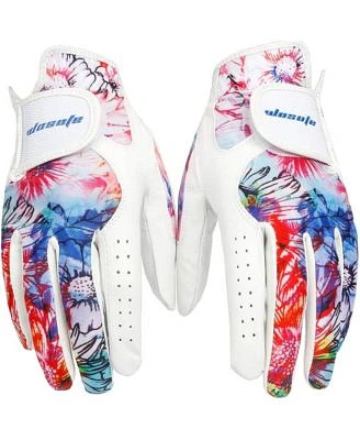 Wosofe Golf Glove Women Ladies Pair Cool Leather Both Hand Summer Floral Colorful Breathable Sport Gloves